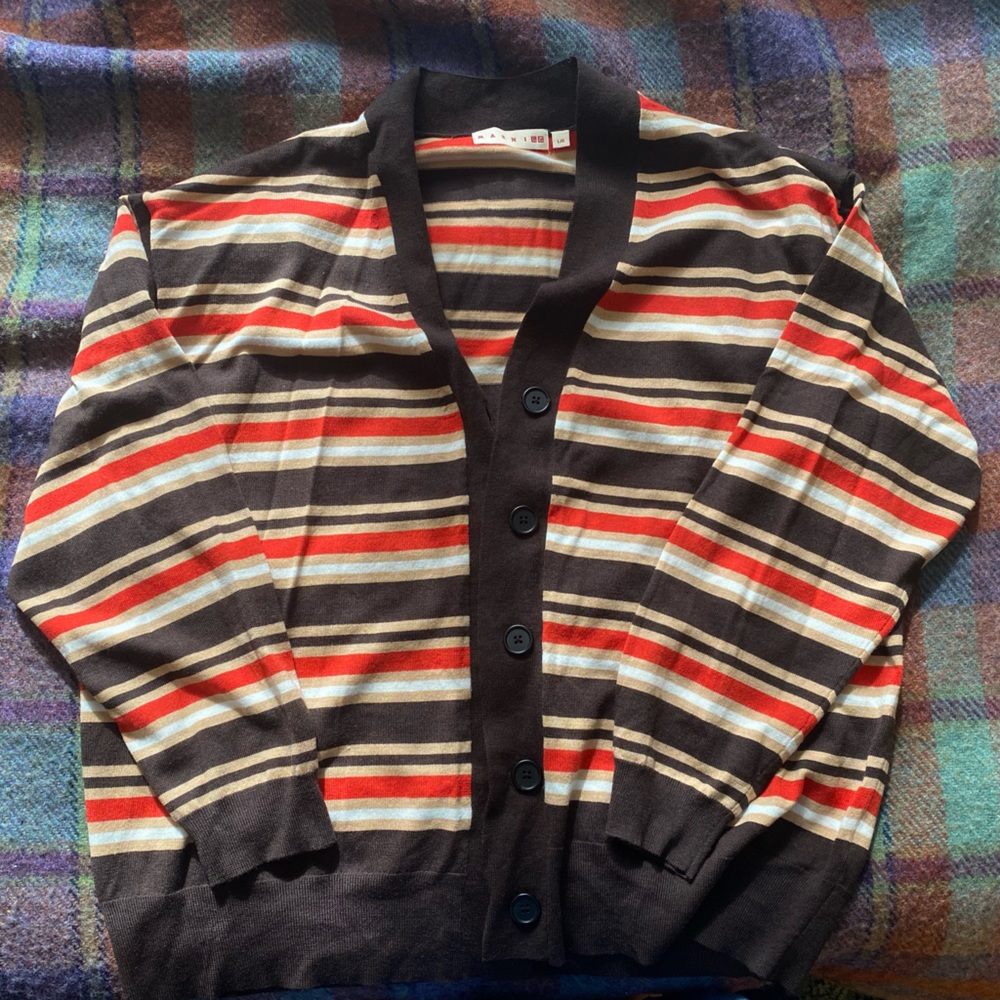 Marni x Uniqlo Collab Merino Blend Stripe oversized Retro Brown Red Sweater